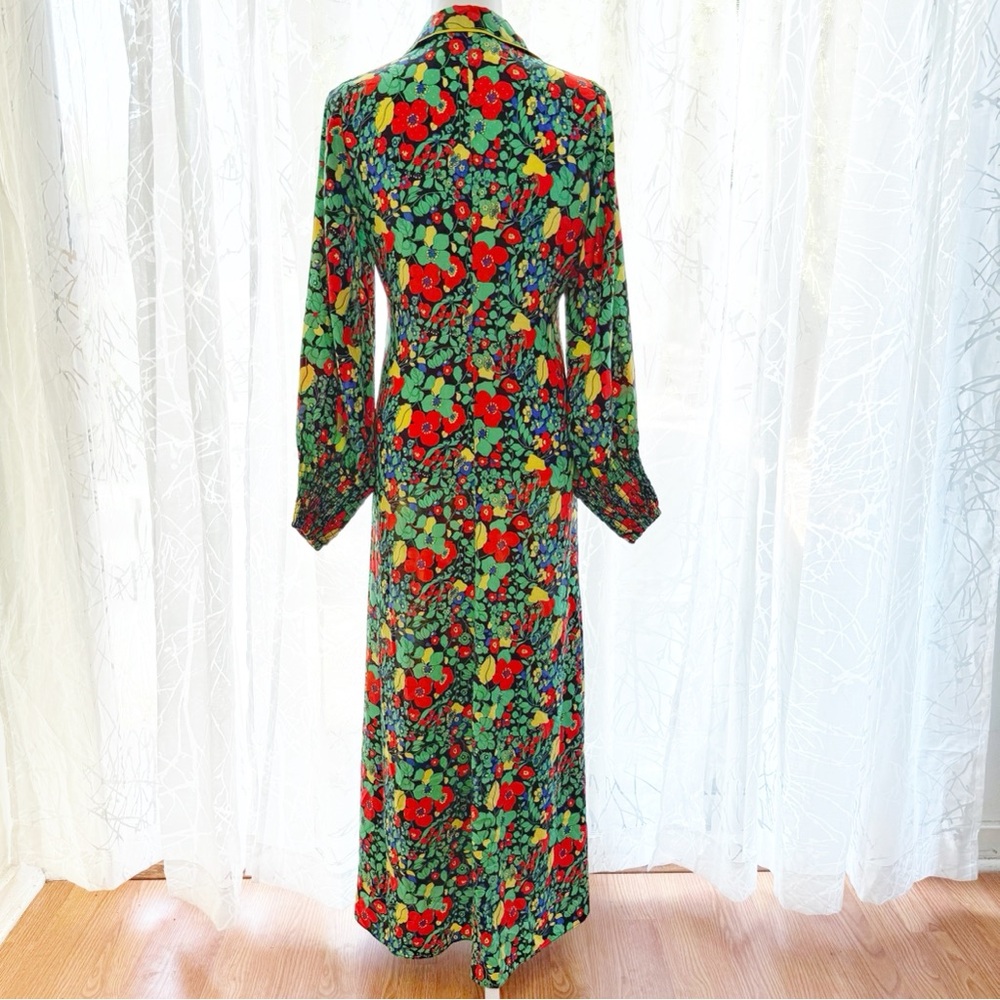 ALEXIS RED GREEN BLACK FLORAL PRINT COLLARED BUTTON UP HIROKA ROBE MAXI DRESS - Picture 2 of 16